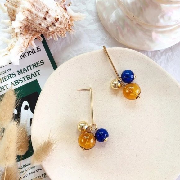 *50% OFF! Bauble sphere earrings bohemian retro glass gold hoop dangle drop Y2k - Picture 5 of 6